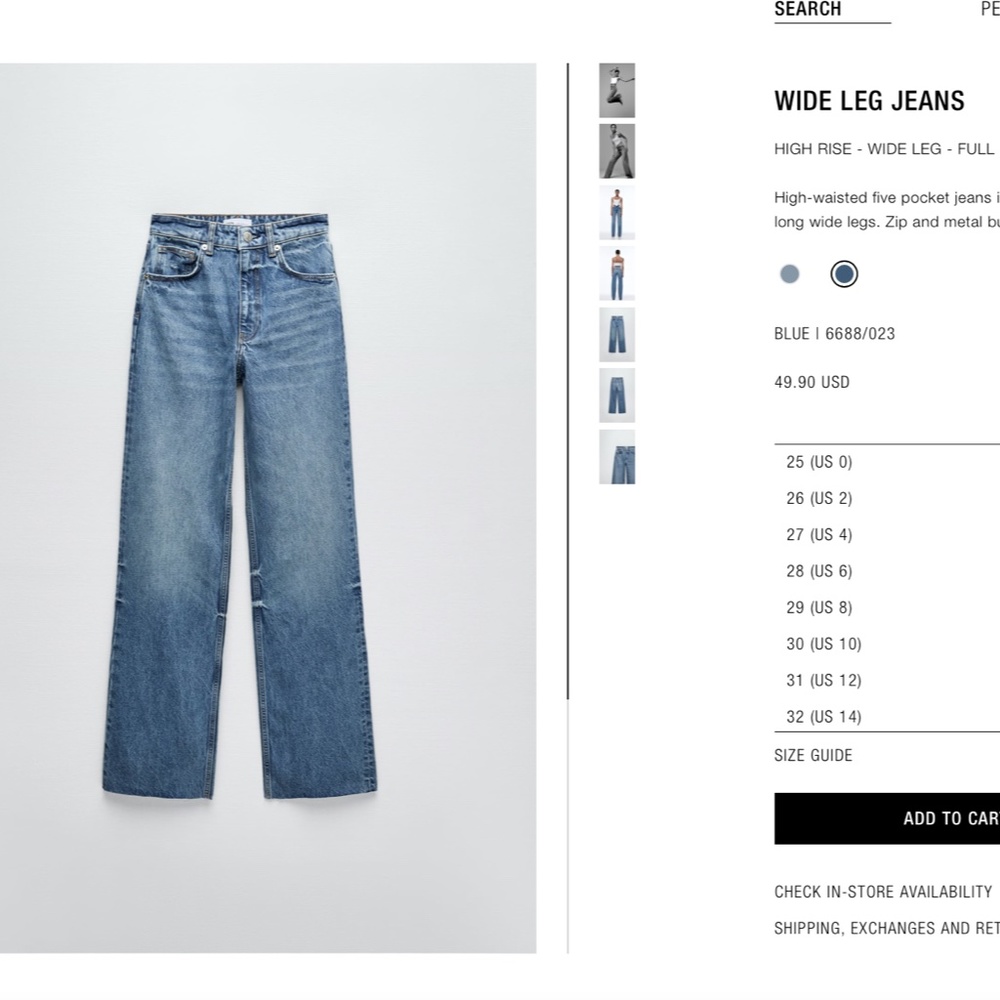 Zara Wide Leg High Rise Jeans